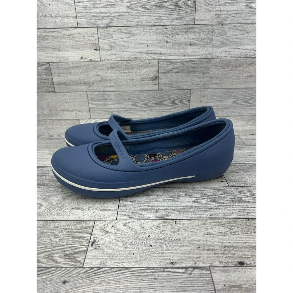 Crocs Shayna Mary Jane Flats Women  6 Navy Blue Geometric Footbed Slip On Shoes